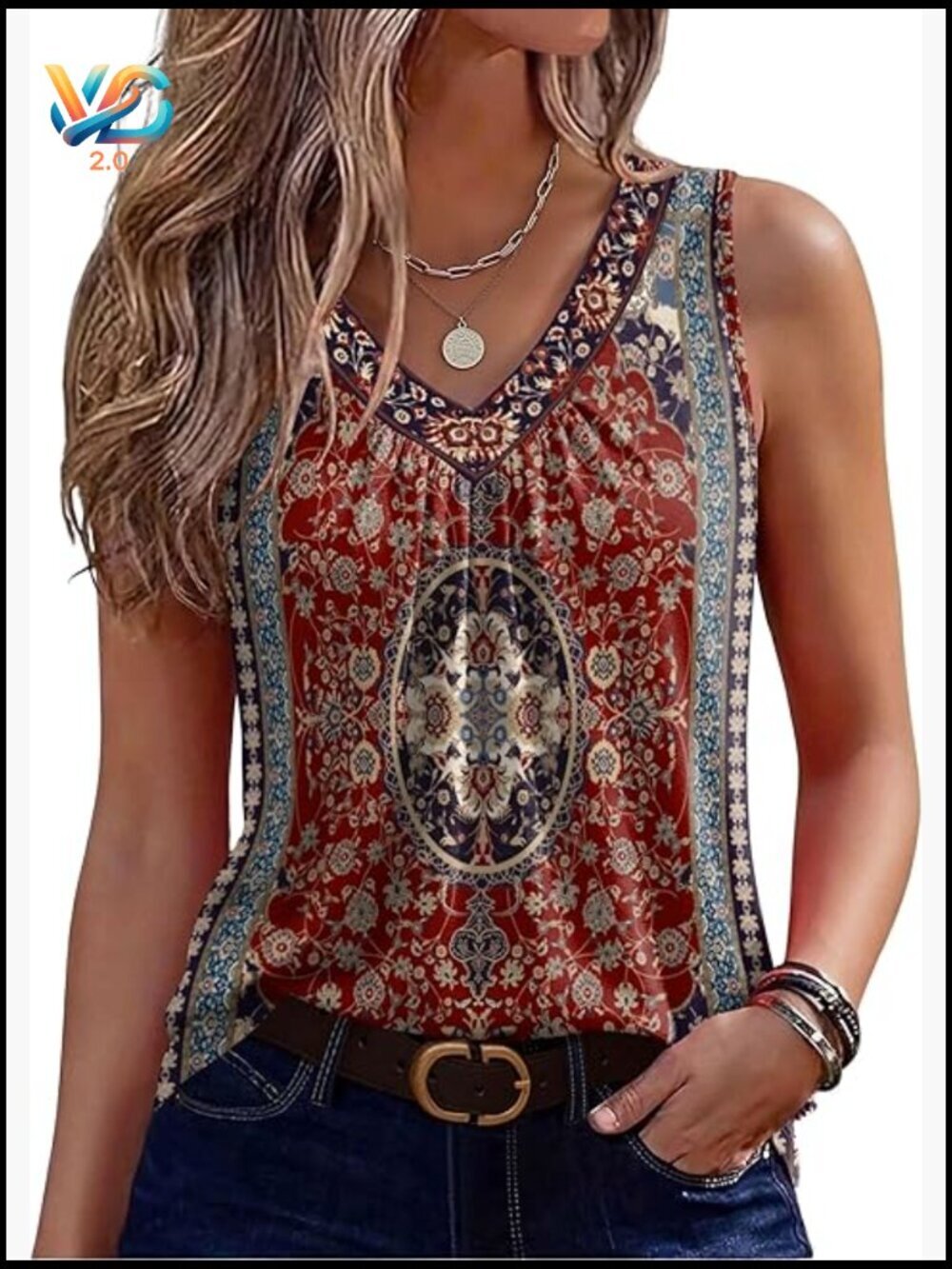 Sleeveless V-Neck Pleated Tank Top Loose Fit Casual Dressy Blouse Summer